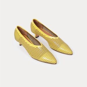 Rachel Comey Clemmie Kitten S-Punch Yellow Perforated Heels